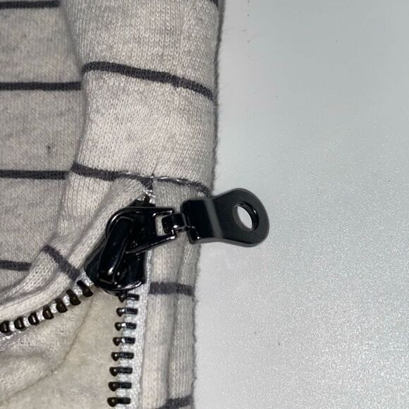 Howe No 65 Striped Crew Sweatshirt Cotton Side Zip‎ Cream Grey M Unisex - Picture 9 of 16